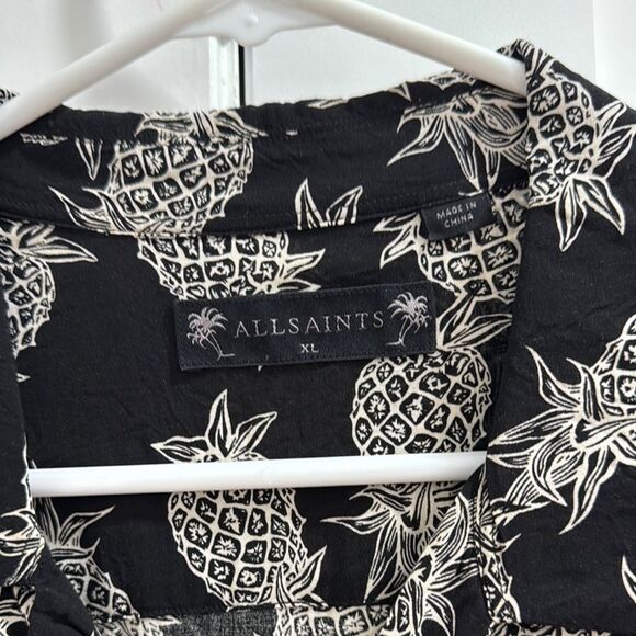 All Saints Black and White Pineapple Print Men's Viscose Shirt NWOT - Picture 4 of 5